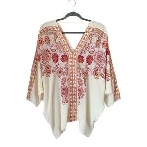 Rose + Olive Boho Floral Dolman Sleeve Tunic Blouse White/Pink- Size XL